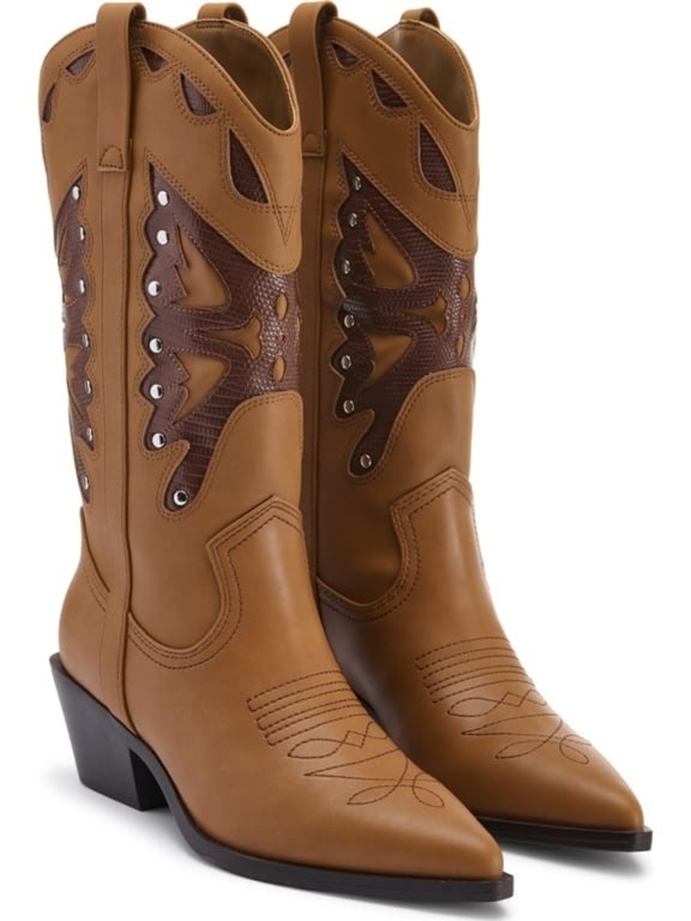 Madden Girl Two-Tone Tan and Dark Brown Western Heeled Boots